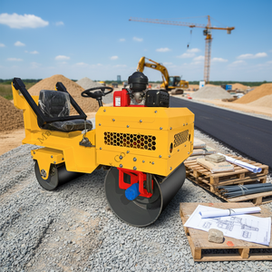Rodillo Compactador Estático de Doble Tambor Amarillo con Motor Diésel para Construcción - Product Image 1