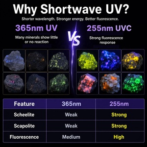 Linterna UV Profunda M45 <span class=keywords><strong>de</strong></span> 10W con Luz Ultravioleta |   LED <span class=keywords><strong>de</strong></span> 255nm y 9 Chips con Filtro ZWB3 |   Linterna con Batería Recargable 21700 para Detección <span class=keywords><strong>de</strong></span> Rocas - Product Image 2