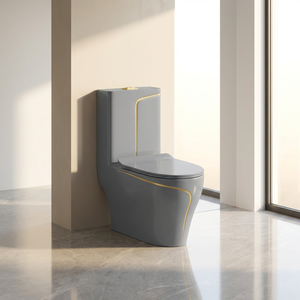 <span class=keywords><strong>Inodoro</strong></span> de Cerámica de Una Pieza ZOGII CELuxury, Color Blanco y Dorado, con Doble Descarga, Moderno, para Baño, Línea Dorada - Product Image 3