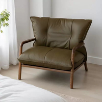 Fauteuil de détente en cuir vert foncé JP Modern avec structure en bois massif et coussin amovible pour la maison