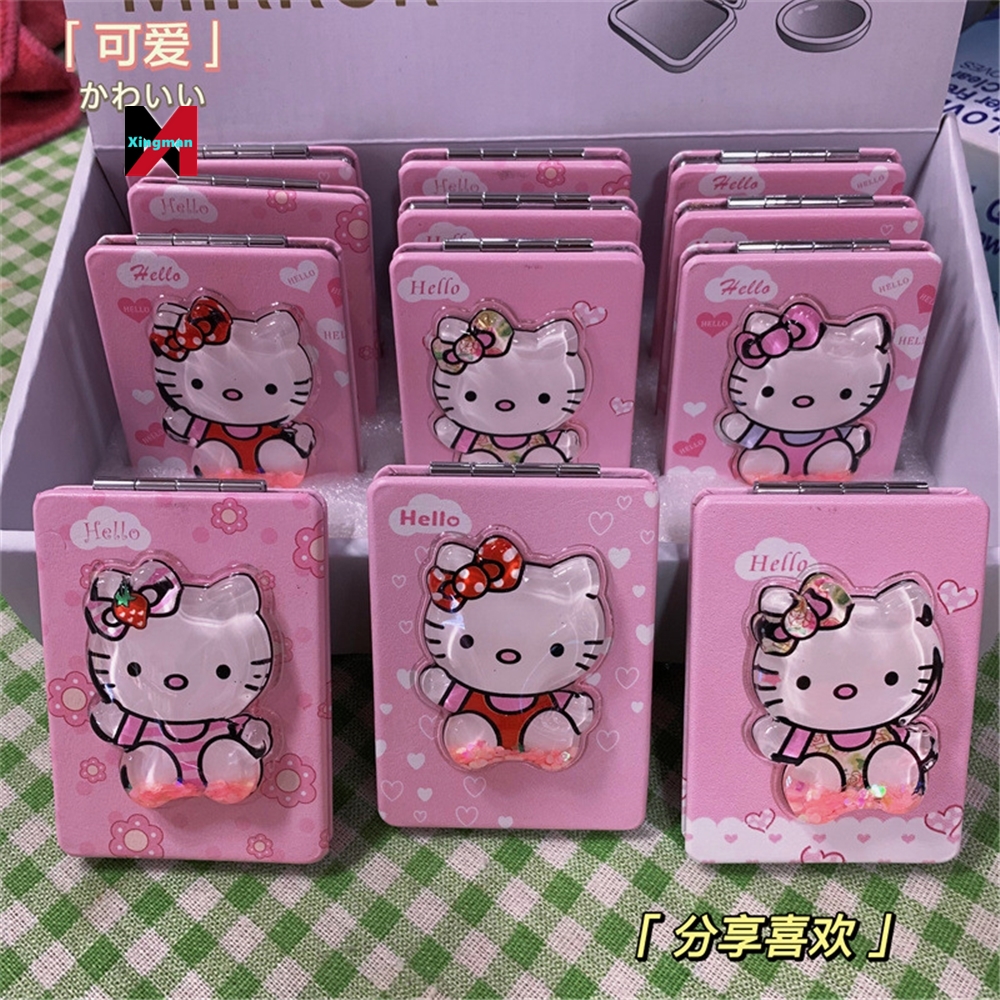 Складное зеркало для макияжа с изображением девушки, сердца КТ, кота, Красного сыпучего песка