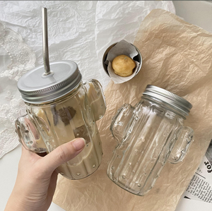 Top Sale 12oz 16oz Empty Glass Drink Packaging <strong>Bottle</strong> with Cactus Design Engraving Option for Tequila Brandy &amp; Beverage/Milk Tea - Product Image 2