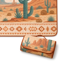 Tapis de pique-nique matelassé pliable pour l'extérieur, couverture de plage et de camping, imprimé cactus du désert du sud-ouest, tapis de sol familial
