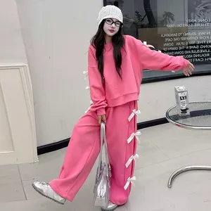 Nuovo Set di abbigliamento <span class=keywords><strong>per</strong></span> <span class=keywords><strong>ragazze</strong></span> adolescenti a maniche lunghe con fiocchi felpa + pantaloni Set di abbigliamento <span class=keywords><strong>per</strong></span> bambini - Product Image 6