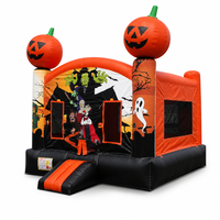 Château gonflable commercial d'Halloween en forme de citrouille pour enfants, idéal pour les fêtes.