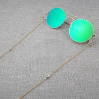 Chaîne de lunettes M&K MGC205 en acier inoxydable plaqué sous vide avec perles d'eau douce violettes, écologique, 72 cm, anti-perte, durable
