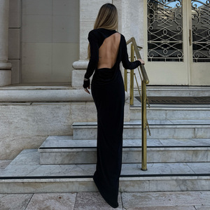 Vestido de noche de manga larga sin espalda, ajustado al cuerpo, para mujer, elegante y a la moda, para fiestas. - Product Image 1