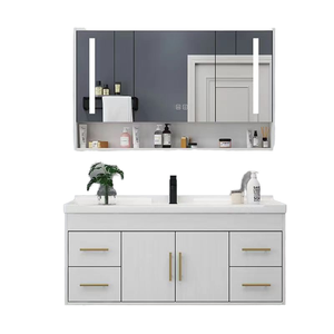 Meubles de <span class=keywords><strong>Salle</strong></span> de <span class=keywords><strong>Bain</strong></span> Modernes de Luxe avec Lavabo Simple, Miroir Intelligent <span class=keywords><strong>et</strong></span> Armoire Latérale en <span class=keywords><strong>Bois</strong></span> Massif - Product Image 1