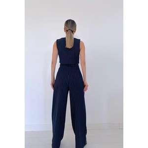 Conjunto de Chaqueta y Pantalones a Rayas Azul Marino para Mujer - Monos y Trajes de una Pieza al por Mayor - Product Image 1