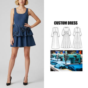 บริการ OEM ชุดเดรสผู้หญิงแบบสั่งทำ ดีไซน์ย้อนยุค ลายดอกไม้ ผ้ายีนส์ ทรงเอไลน์ สายเดี่ยว ความยาวปานกลาง แบบมินิเดรส ไม่มีแขน - Product Image 1