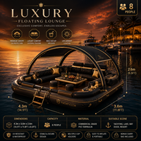Canapé flottant gonflable de luxe pour 8 personnes, plateforme aquatique en PVC avec auvent pour les fêtes en bord de mer