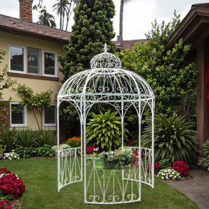 Gazebo et <span class=keywords><strong>pavillon</strong></span> de pergola ronds en fer forgé blanc antique revêtus de poudre à <span class=keywords><strong>vendre</strong></span> - Product Image 4