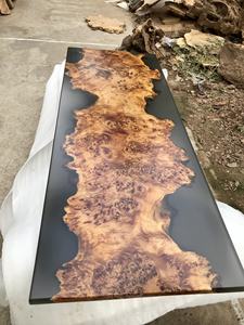 Table à manger en bois naturel de style sombre avec plateau en résine époxy, Nouveauté 2026, Prix abordable, Offre exceptionnelle, Meubles - Product Image 2