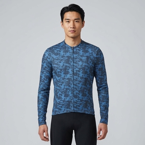 Women's Blue Camo Long Sleeve Cycling Jersey Full Zip Breathable Quick Dry Road MTB <b>Bike</b> Riding Top - Product Image 1
