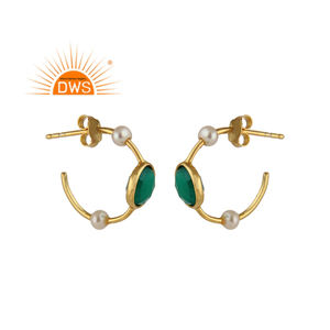 Boucles d'oreilles Onyx et perles en pierres précieuses 14k, chargement en or, bijoux, en argent Sterling 925 - Product Image 1