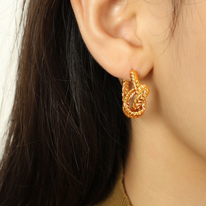 Pendientes de Nudo en Color Dorado, Acero de Titanio, Diseño Geométrico, Pendientes Colgantes de Moda - Product Image 4