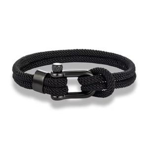 Men's Trendy Double Layer Nylon Rope Woven <b>Bracelet</b> Black Anchor Pattern Stainless Steel U-Shaped Buckle Wrap <b>Bracelets</b> for Gift - Product Image 2