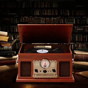 Tourne-disque vinyle nostalgique avec Bluetooth, lecteur CD, <span class=keywords><strong>cassette</strong></span>, radio AM/FM, nouveau tourne-disque vinyle avec haut-parleurs intégrés - Product Image 6