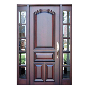 Puerta de Entrada de Madera Sólida con Paneles Laterales de Vidrio, Diseño Tradicional, Abatible, para Uso Exterior en Villas y Apartamentos - Product Image 3