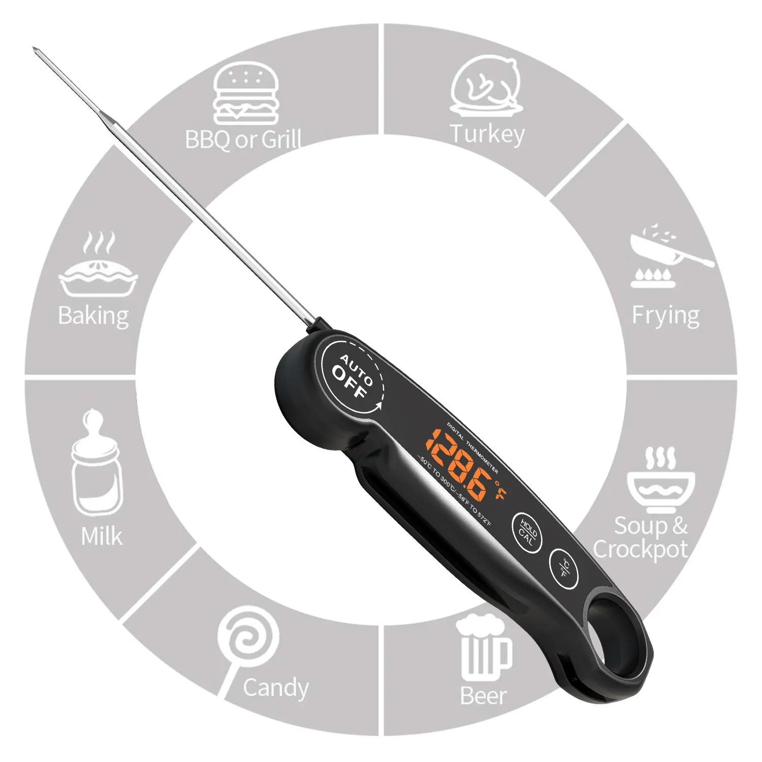 Termômetro digital portátil para carne, termômetro termopar de resposta rápida, calibrador para carne, bom cozinheiro