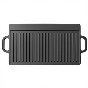 กระทะปิ้งย่างบาร์บีคิวเกาหลีแบบสองด้านสำหรับตั้งแคมป์กลางแจ้ง ทำจากเหล็กหล่อ ใช้ได้กับเตาแก๊สและเตาแม่เหล็กไฟฟ้า - Product Image 1