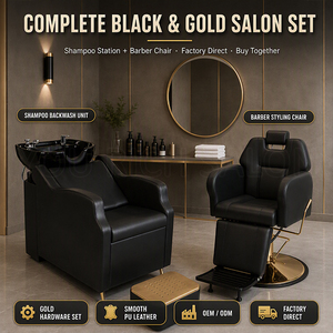 Unité de lavage de <span class=keywords><strong>cheveux</strong></span> professionnelle de luxe <span class=keywords><strong>pour</strong></span> salon de coiffure, fauteuil de lavage inclinable avec pieds dorés et repose-pieds doré indépendant - Product Image 4