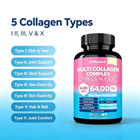 64000MCG Complexe Multi-Collagène 14-en-1 Capsules Type I V X Biotine Soutien Peau Cheveux Ongles Articulations 60 Capsules Végétales Vente en Gros OEM
