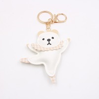 Porte-clés en cuir mignon et amusant en forme d'ours en peluche dansant avec écharpe et impression UV