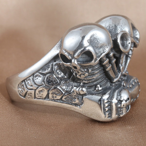 Skeleton Skull <b>Ring</b> <b>Silver</b> Men's Punk Jewelry Gift Geometric Design 213026 - Product Image 3