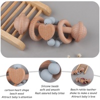Nouveaux arrivages Jouets de dentition pour bébé sans BPA Anneau en bois de hêtre biologique Hochet pour bébé Jouet de dentition à saisir Perles en silicone Jouets à mâcher