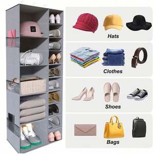 Multi-Purpose 10 Shelf Grey Fabric <b>Hanging</b> Closet Organizer with Drawers for Living Room Warehouse and Supermarket Use - Product Image 4