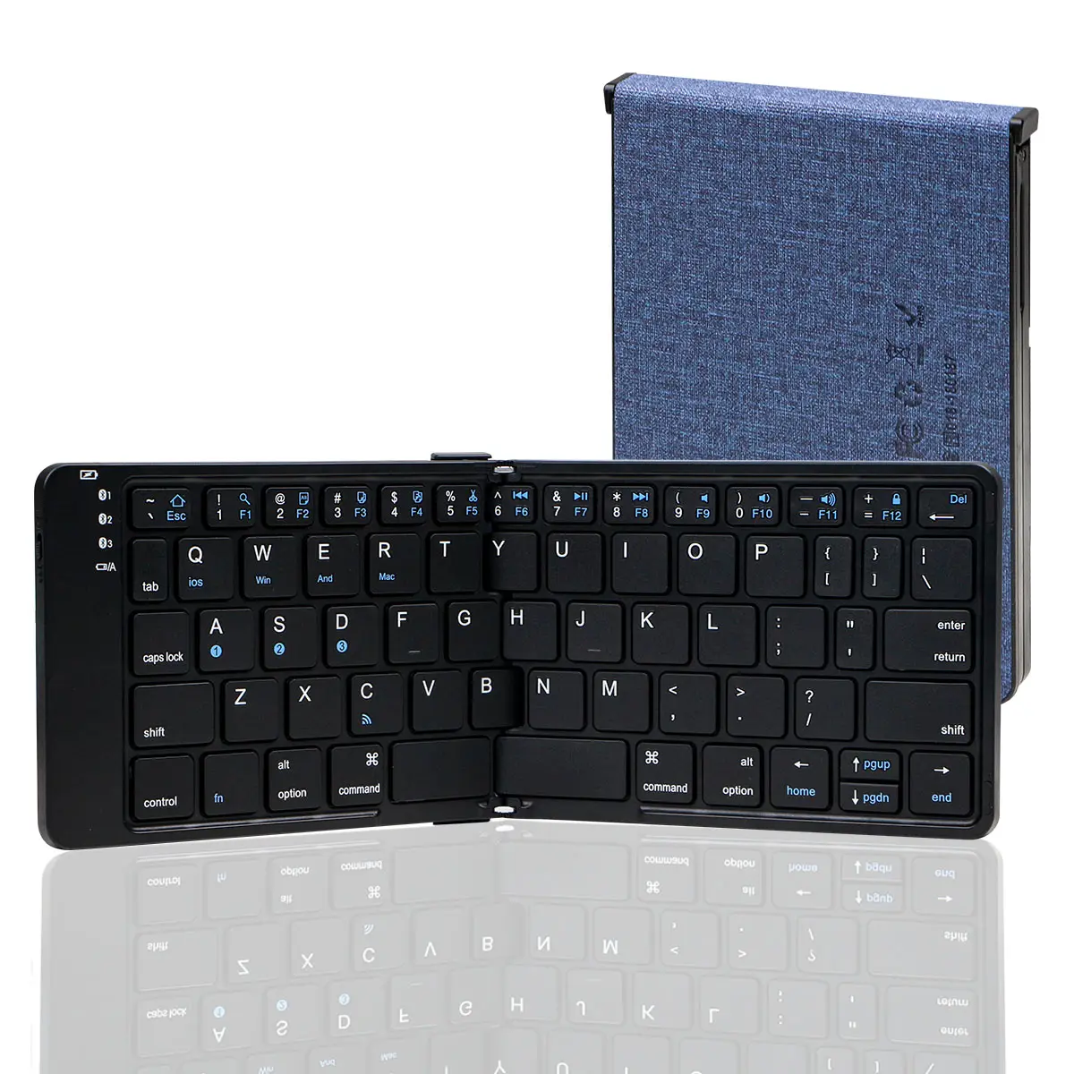 デュアルフォールドキーボード折りたたみ式Bluetoothチャンネル互換IOSAndroid Windows Macスマートフォンタブレットおよびラップトップ-ブラック