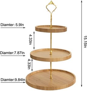 Soporte de madera de bambú para pastel de 3 niveles para postre, exhibición de pastel de boda, plato para servir, soporte para plato de fruta, <span class=keywords><strong>muebles</strong></span> de cocina - Product Image 2