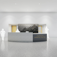 Comptoir de réception en surface solide de haute qualité, en forme de L, blanc et gris, résistant aux rayures, avec logo pour immeuble de bureaux