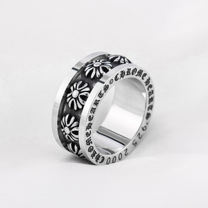 แหวนดอกไม้เหล็กไทเทเนียมสำหรับผู้ชาย ดีไซน์หมุนได้ ชุบเงิน 925 สำหรับเครื่องประดับแฟชั่น - Product Image 1