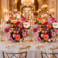 Arrangement floral artificiel orange et rose mélangé, Anthurium, Dahlia, Rose, Centre de table, Décoration florale pour mariage, Vente en gros