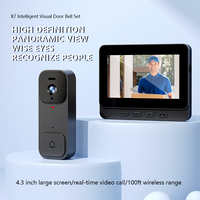 Sonnette visuelle sans fil X7 avec moniteur intérieur HD 4,3 pouces, kit intelligent sans Wi-Fi, interphone bidirectionnel, vision nocturne, caméra de sonnette vidéo