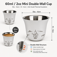 Vente en gros de tasses à espresso en acier inoxydable de 60 ml (2 oz), tasses à café arabes Cawa, mini tasses à café à double paroi