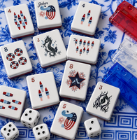 Jeu de Mahjong Américain de Luxe en Acrylique Bleu – Écologique, Résistant à l'Eau, Moderne, Patriotique, Pliable et Portable