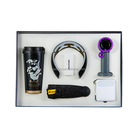 Ensemble cadeau d'entreprise haut de gamme ZMHQ avec logo personnalisé, comprenant un masseur cervical, un ventilateur turbo, un gobelet isotherme, un parapluie et une batterie externe