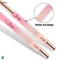 Ensemble de pinceaux à ongles en métal rose avec logo personnalisé découpé, manche creux, poils en nylon pour l'application de vernis gel et la création de motifs d'art sur les ongles