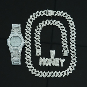 Großhandels-Schmuckset: <span class=keywords><strong>Gold</strong></span>-Silber-Legierung und Strass-Iced-Out-Geld-Anhänger-Halskette, Armband und Hip-Hop-Quarz-Uhr - Product Image 4