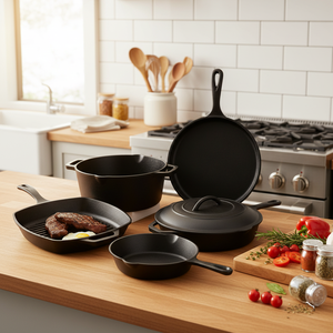 Juego de Utensilios de Cocina de Hierro Fundido de Alta Calidad, 5 Piezas, Sin Recubrimiento, Sartén Multifuncional y Olla para Guisos, para Uso en Hoteles, Restaurantes y Cocinas Domésticas - Product Image 3