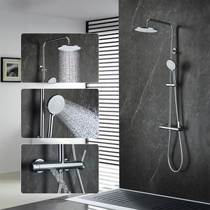All Copper Three Function Shower Set With Dual Temperature Control Wall <b>Mounted</b> For Bathroom Home Hotel - Product Image 3