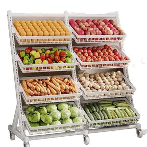 Étagère de présentation de fruits et légumes sur pied pour supermarché, avec paniers inclinés, étagère de rangement mobile - Product Image 5