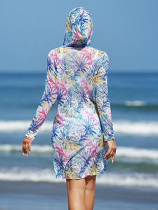 RUIQUWIN Conjunto de Bikini de Talle Alto XL para Mujer, Diseño Floral en la Parte Delantera, Manga Larga, Malla, Capucha, Traje de Baño para Playa, Ropa de Vacaciones - Product Image 3