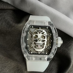 เคสใสลายหัวกะโหลกทันสมัยและหรูหรา พร้อมเข็มเรืองแสง สายยางขนาด 20 มม. นาฬิกาตูร์บิญองแฟชั่นสำหรับผู้ชาย - Product Image 2
