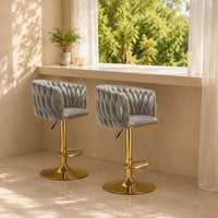 Tabouret de bar commercial au design opulent, pivotant, réglable en hauteur avec vérin à gaz, base dorée, pour îlot de cuisine, salon, café