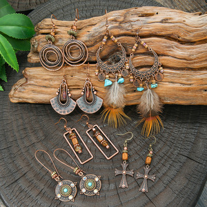 Bohemian Fashion <b>Drop</b> Earrings Alloy Antique <b>Bronze</b> Plated Geometric Tassel Feather Women's Party Jewelry - Product Image 4