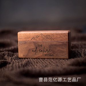 Wooden <b>Ring</b> <b>Box</b> Rectangle Engraved Magnetic Jewelry Storage For Wedding <b>Rings</b> Customizable Wood Grain Color - Product Image 4
